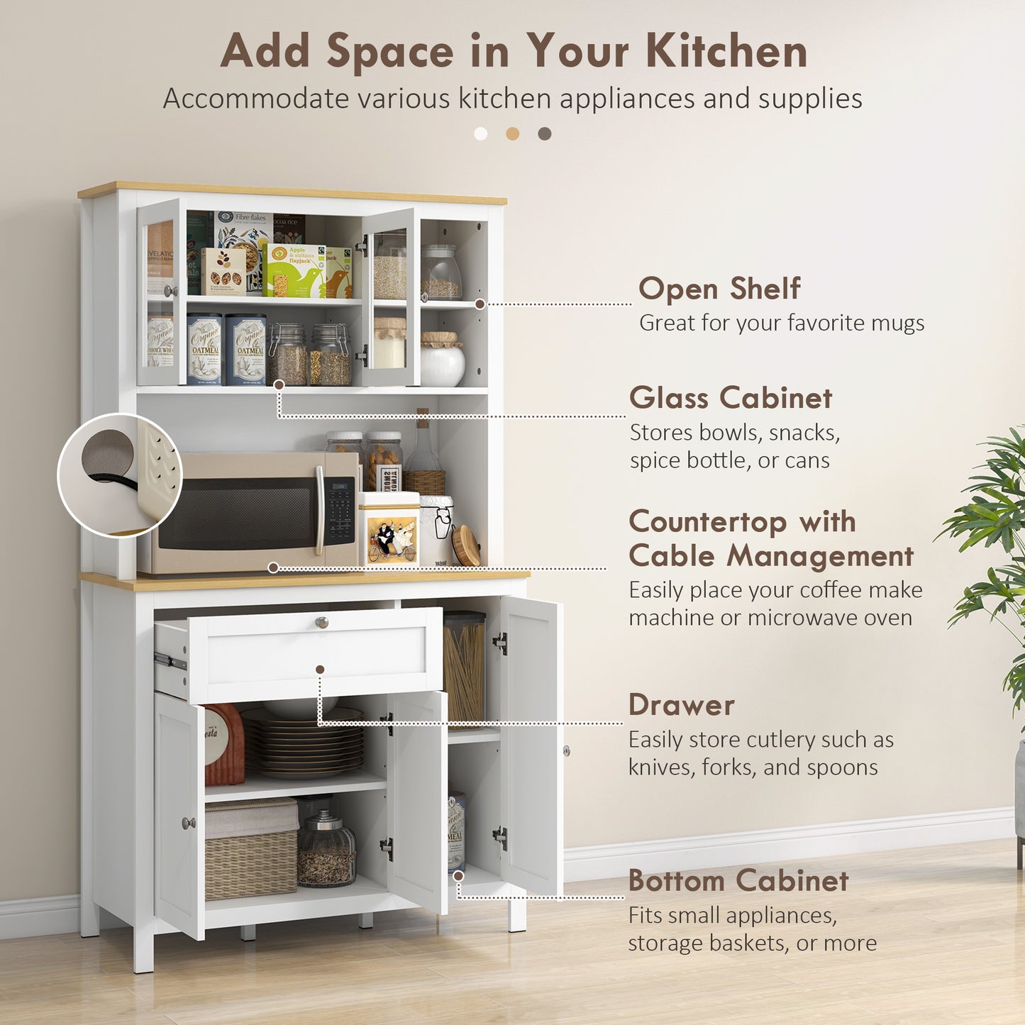 HOMCOM 5-Door Kitchen Cabinet, Freestanding Storage Cabinet with Adjustable Shelves, 71"