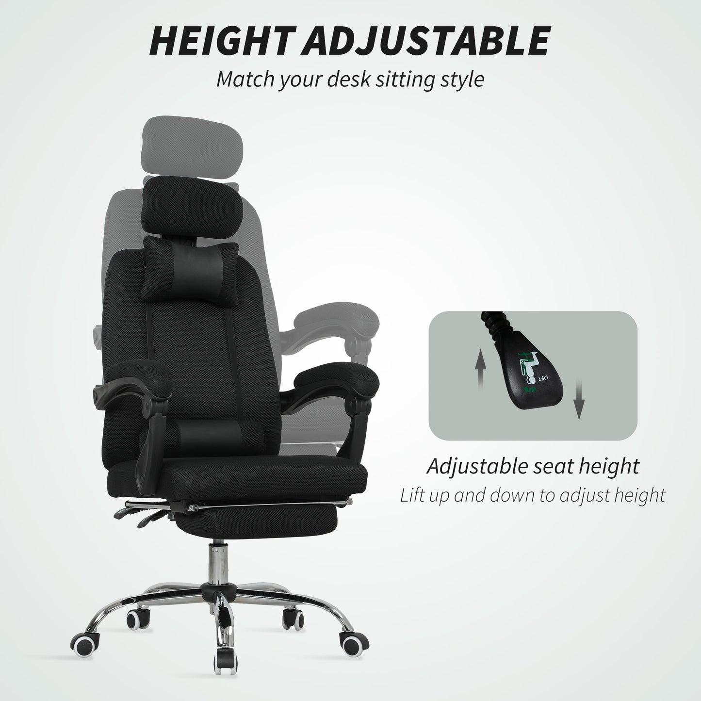 Ergonomic High Back Office Chair with Footrest and Lumbar Support, Black