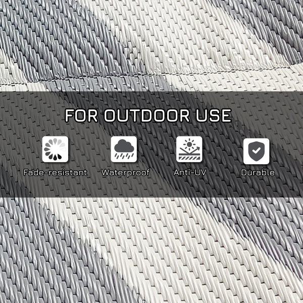 Tapis d'extérieur réversible pour patio, tapis en plastique 6' x 9' pour jardin, terrasse, plage, camping, gris et crème