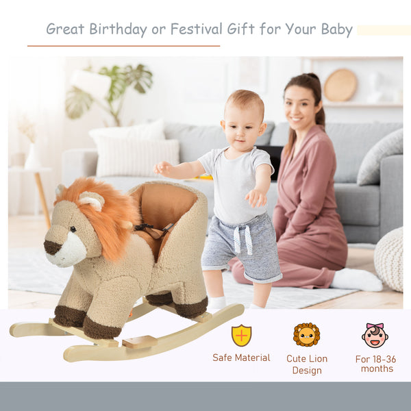 Rocking Lion with Sound and Seat Belt, Brown