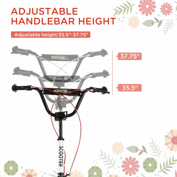 Trottinette avec roues gonflables de 16 pouces et doubles freins, blanche