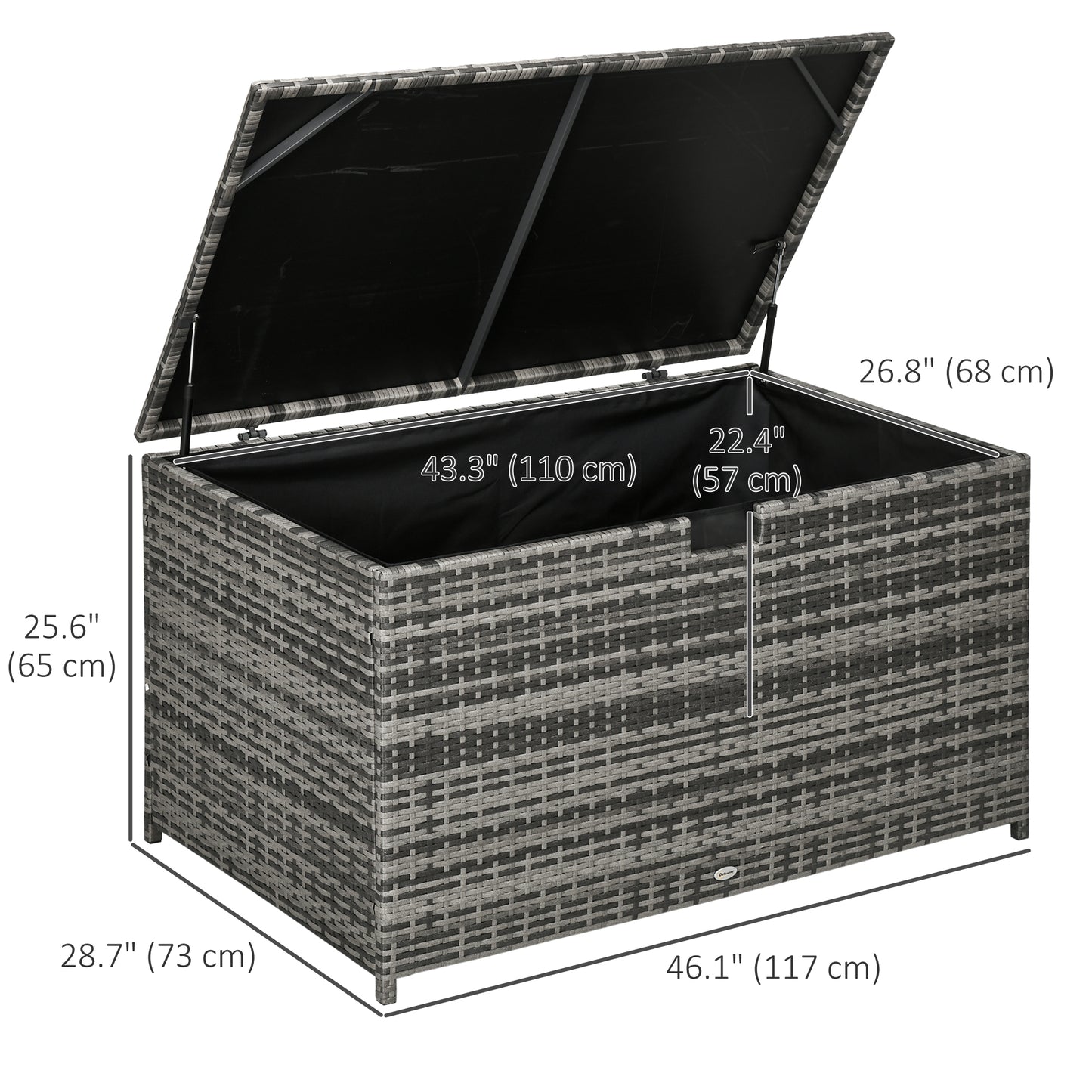 Coffre de rangement extérieur de 113 gallons, coffre de terrasse en rotin pour l'intérieur, gris