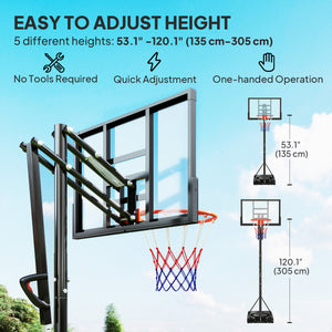 Panier de basket portable de 1,3 à 3 m avec roulettes