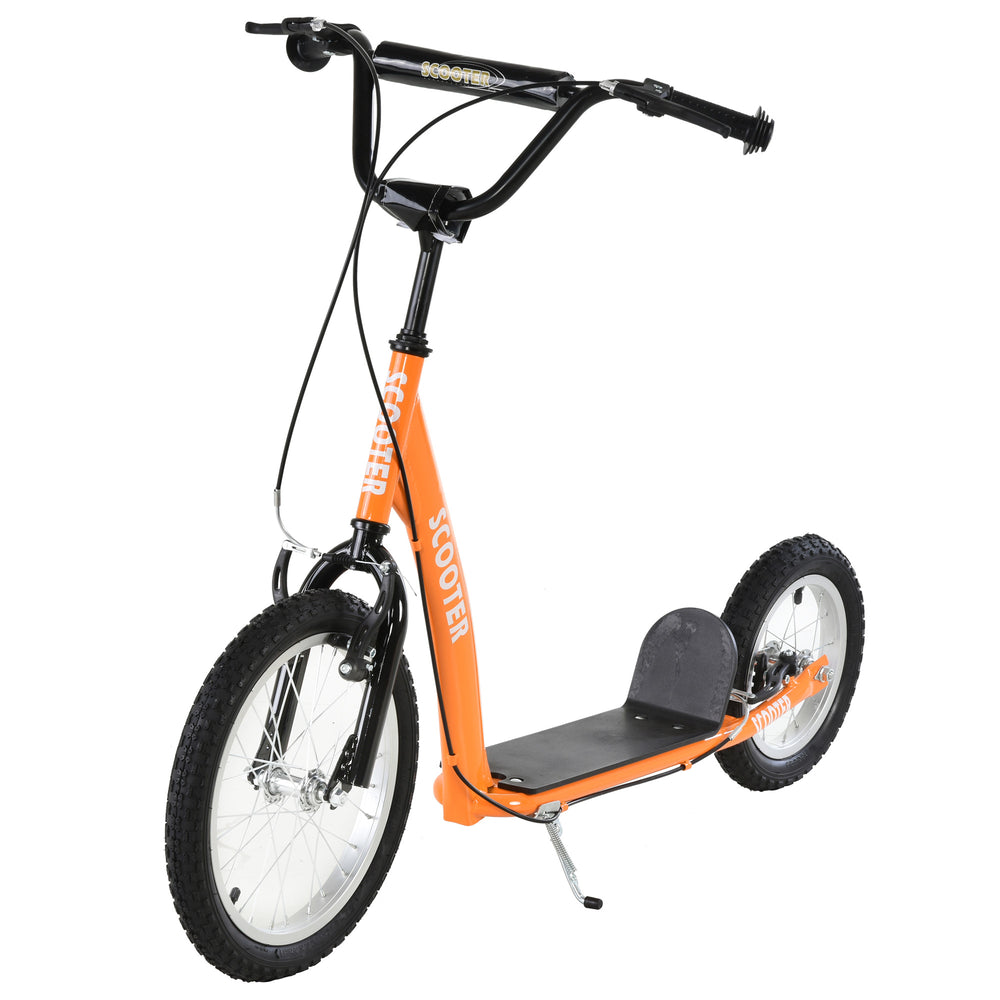 Trottinette avec guidon réglable, double frein, roues gonflables, orange