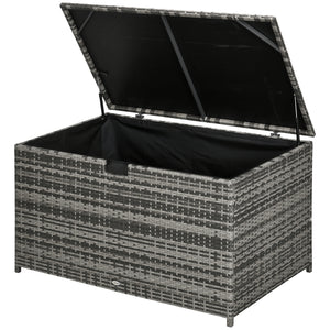 Coffre de rangement extérieur de 113 gallons, coffre de terrasse en rotin pour l'intérieur, gris