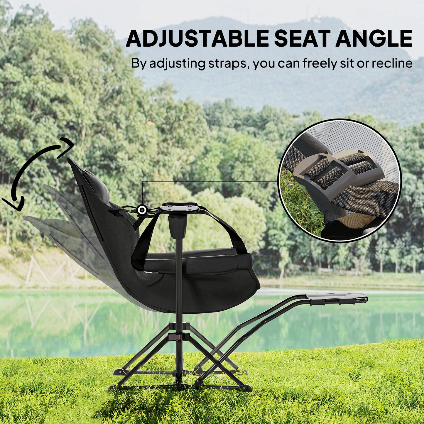 Lot de 2 chaises hamac de camping, dossier réglable, pliable, pivotante, avec porte-gobelet et siège rembourré