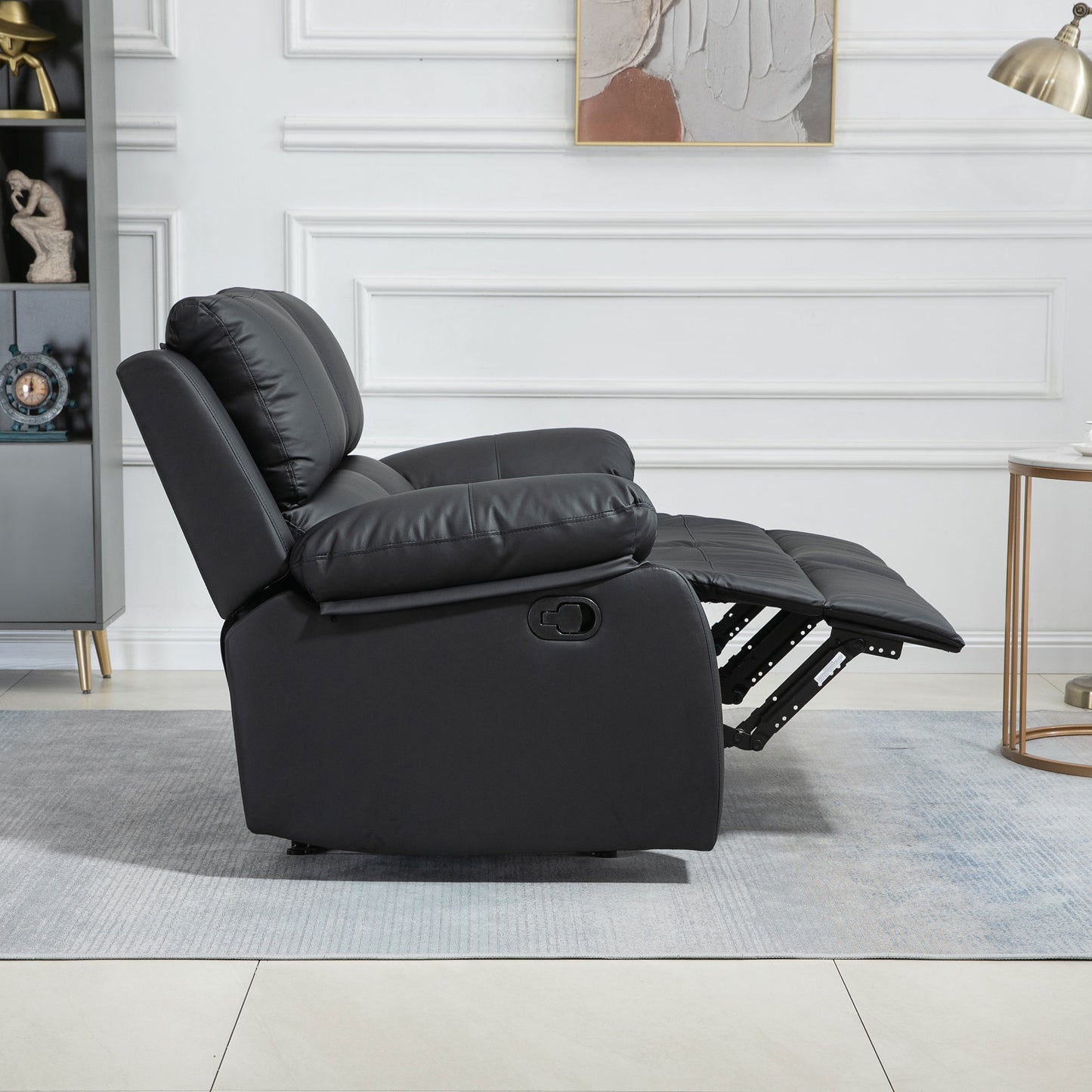 Canapé double inclinable manuel en cuir avec repose-pieds à commande rétractable pour salon, noir