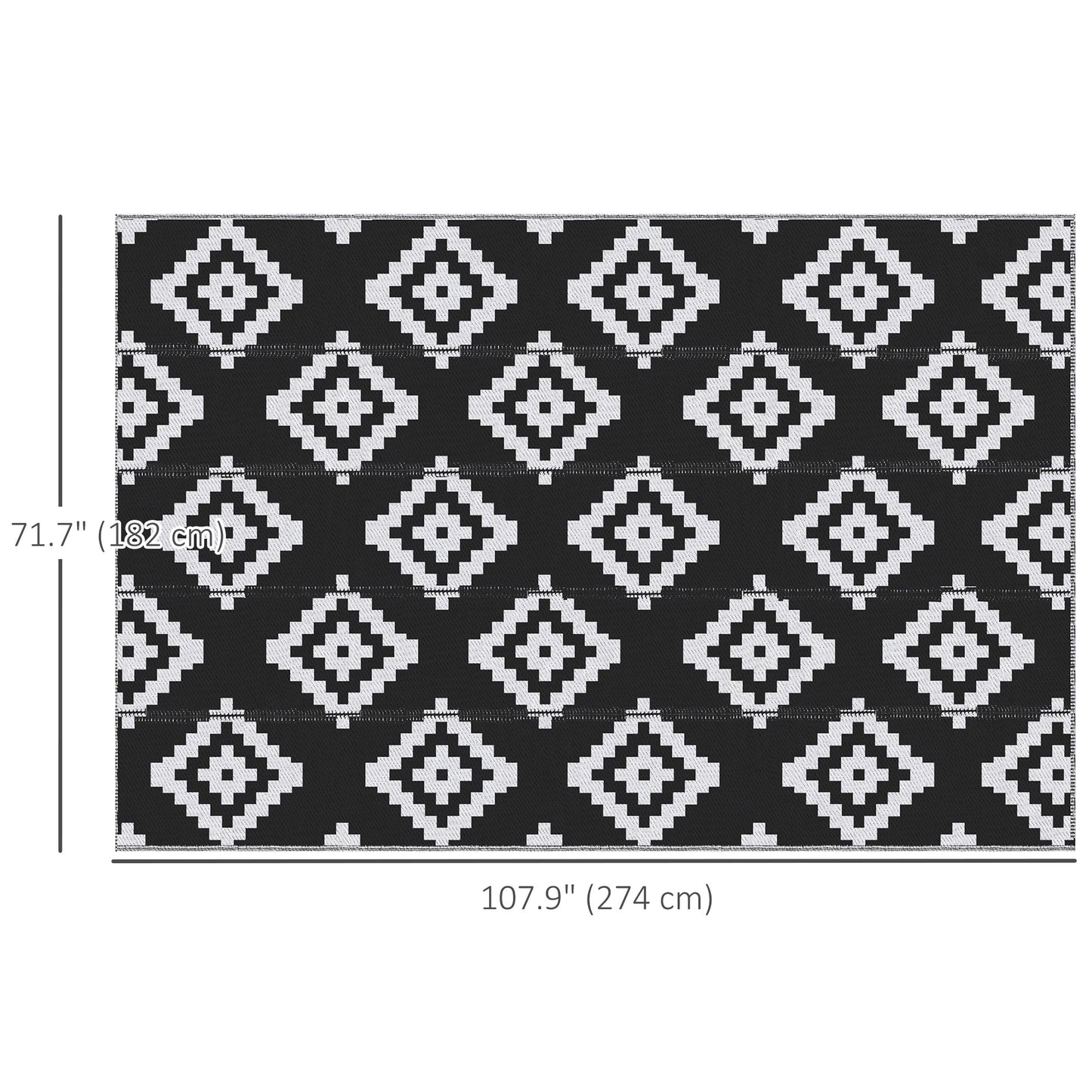 Reversible Outdoor Patio Rug, 6' x 9' Plastic Straw Mat for Garden, Patio, Beach, Camping, Black and White