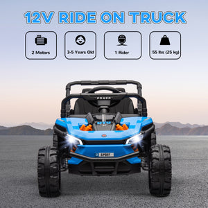 Voiture 12 V avec suspension à ressorts, phares à LED, 3 vitesses, bleu