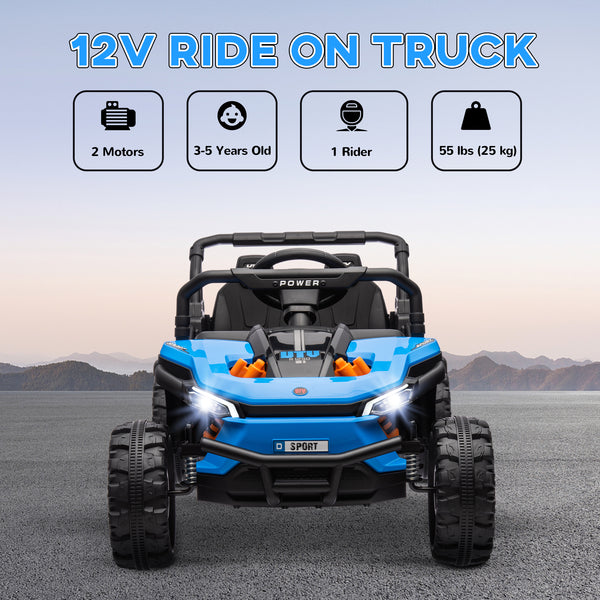 Voiture 12 V avec suspension à ressorts, phares à LED, 3 vitesses, bleu