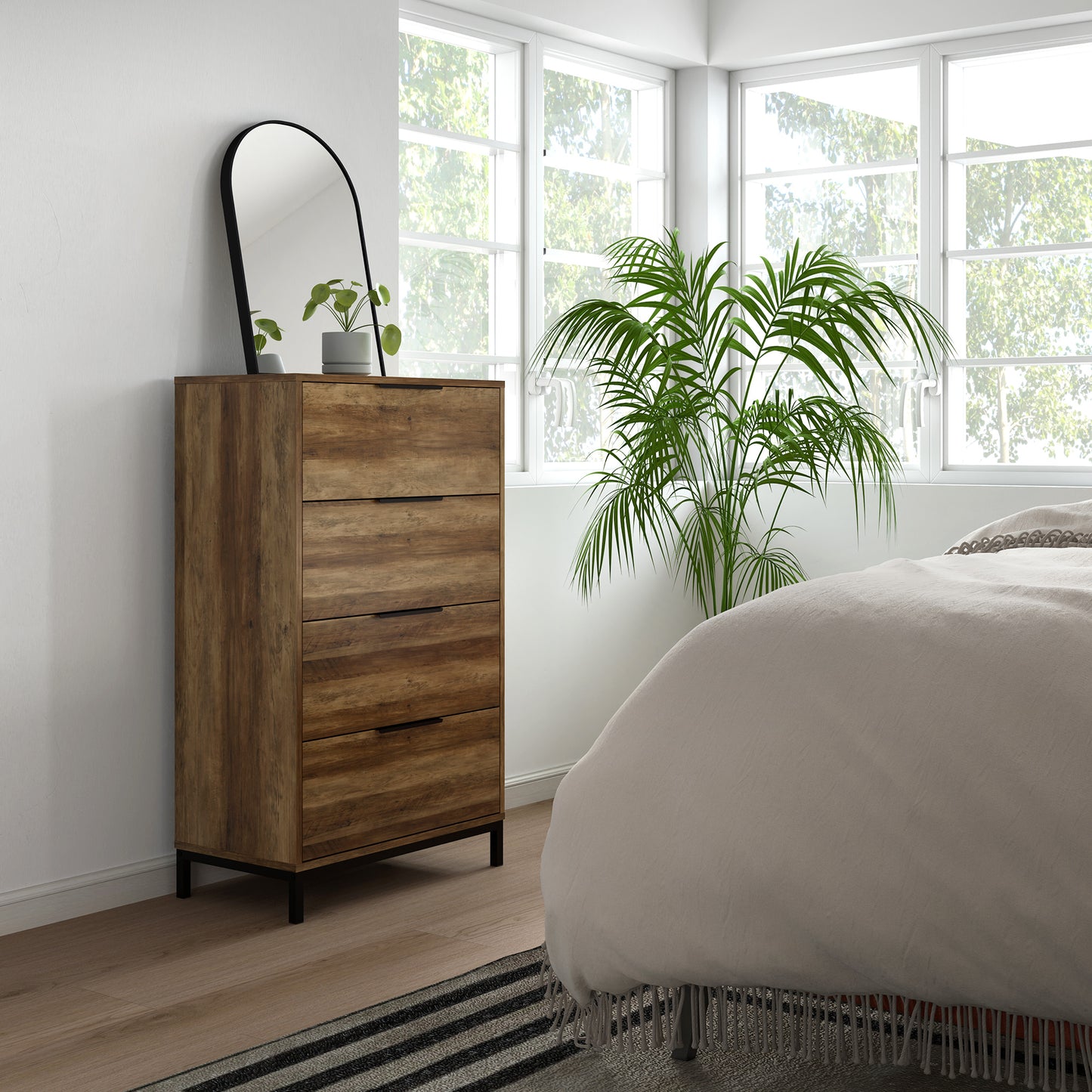 Commode HOMCOM pour chambre à coucher, tour de rangement à 4 tiroirs, commode pour couloir, entrée, placard, couleur naturelle