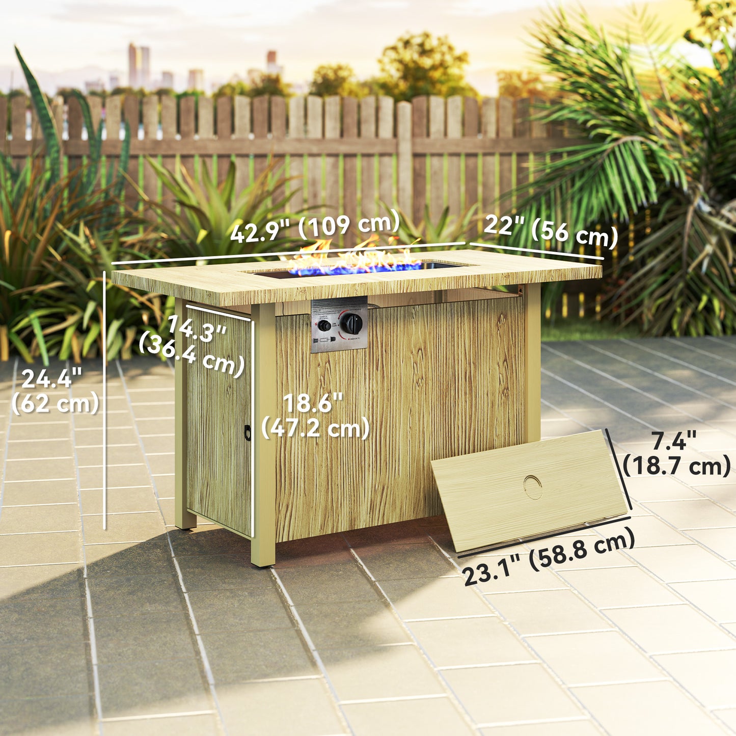 Outsunny 43" Propane Outdoor Fire Pit Table (50,000 BTU) with Waterproof Cover