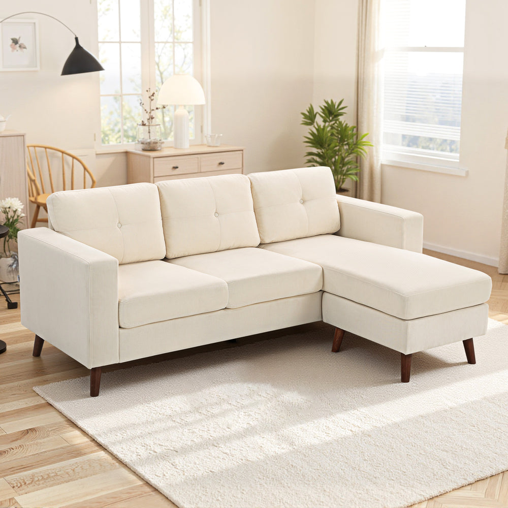 Canapé sectionnel avec méridienne convertible, blanc crème