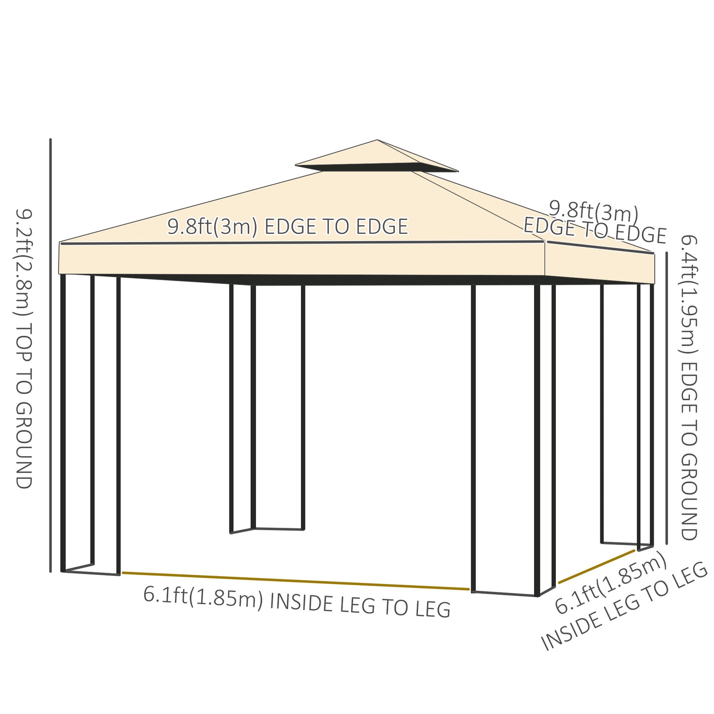 10'x10' Soft Steel Gazebo with Two-Tier Polyester Roof and Curtain Sidewalls, Beige