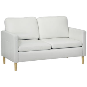 Modern upholstered two seater sofa with side pockets, white