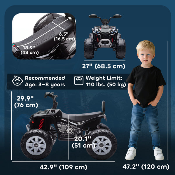 Quad électrique tout-terrain 2 places 24 V avec double moteur, noir