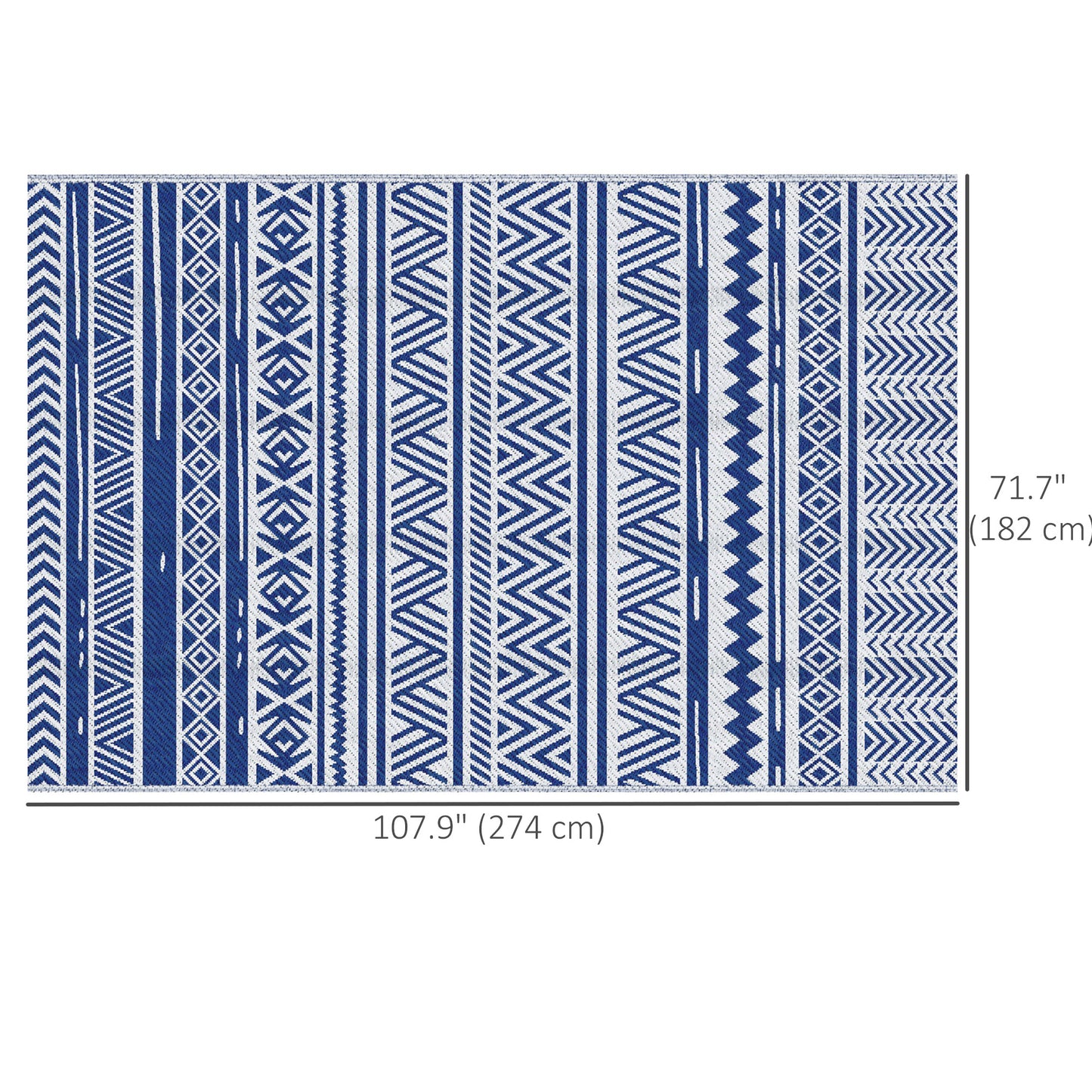 Tapis de sol de patio, tapis en plastique 6' x 9' pour jardin, terrasse, plage, camping, bleu foncé et blanc