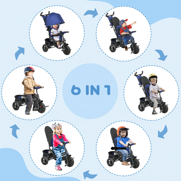 Tricycle 6 en 1 pour tout-petits de 1 à 5 ans avec poignée parentale, bleu foncé
