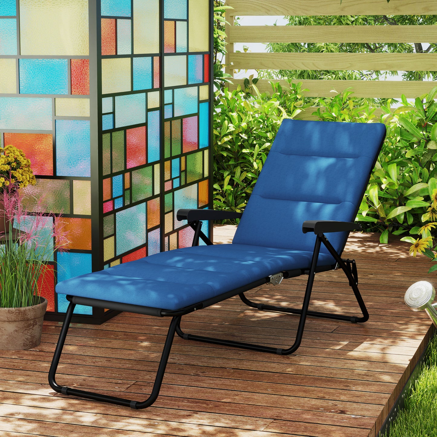 Chaise longue inclinable avec dossier réglable sur 6 positions, bleu
