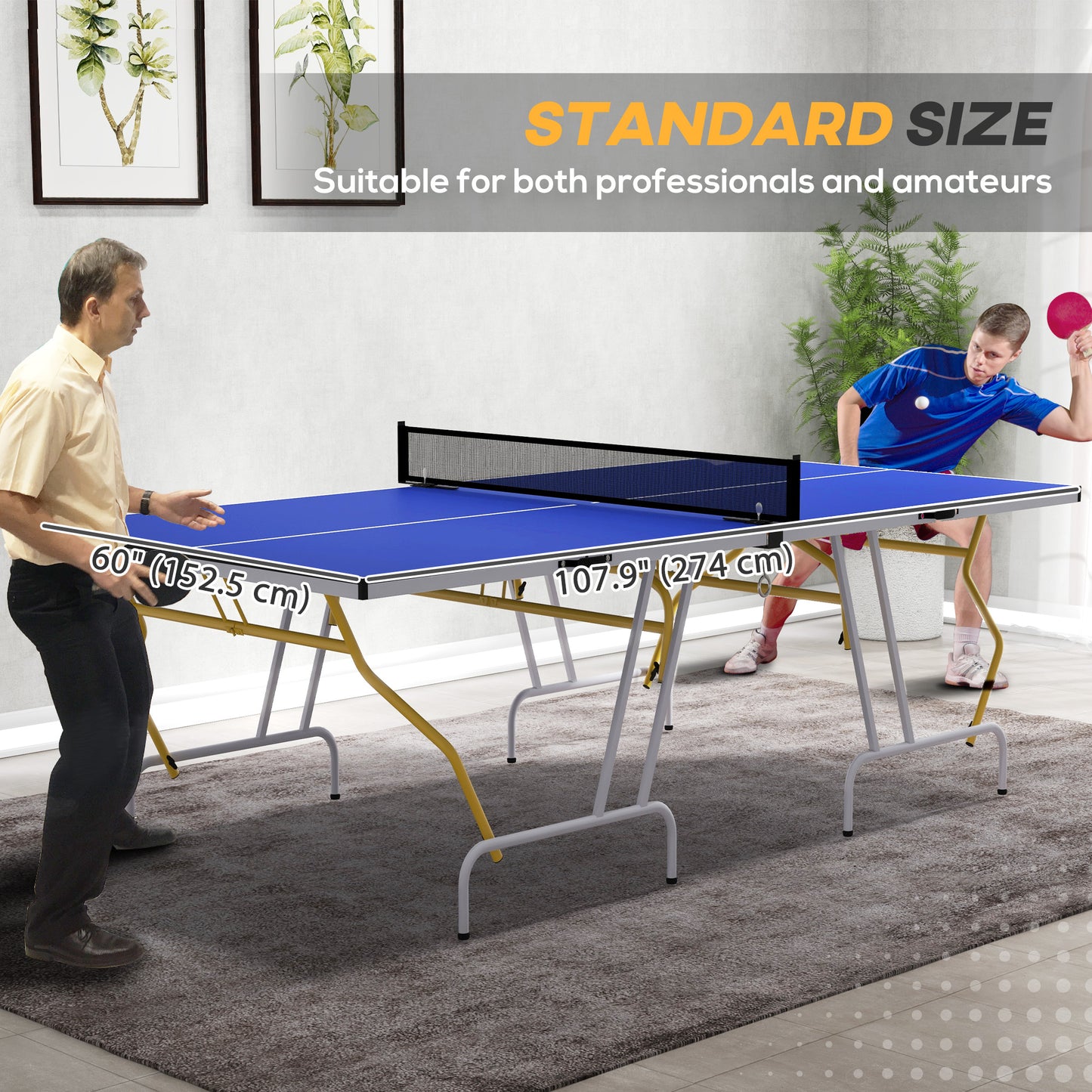 9' x 5' Full Size Folding Ping Pong Table with Paddles and Balls, Blue