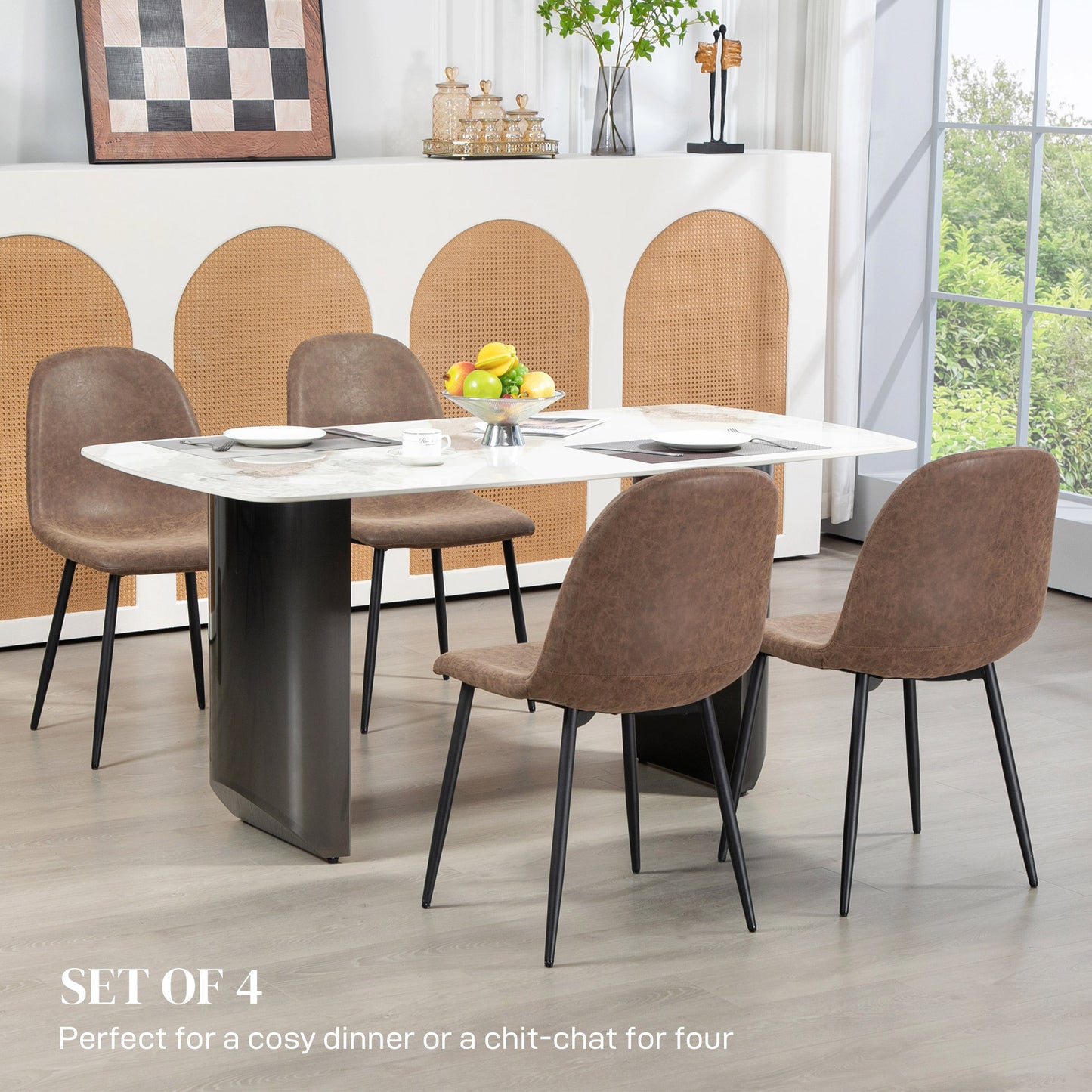Lot de 4 chaises de salle à manger rétro rembourrées en cuir synthétique