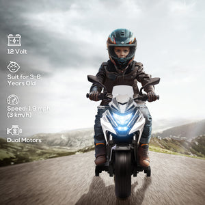 Honda 12V motorcycle with headlights and training wheels, white
