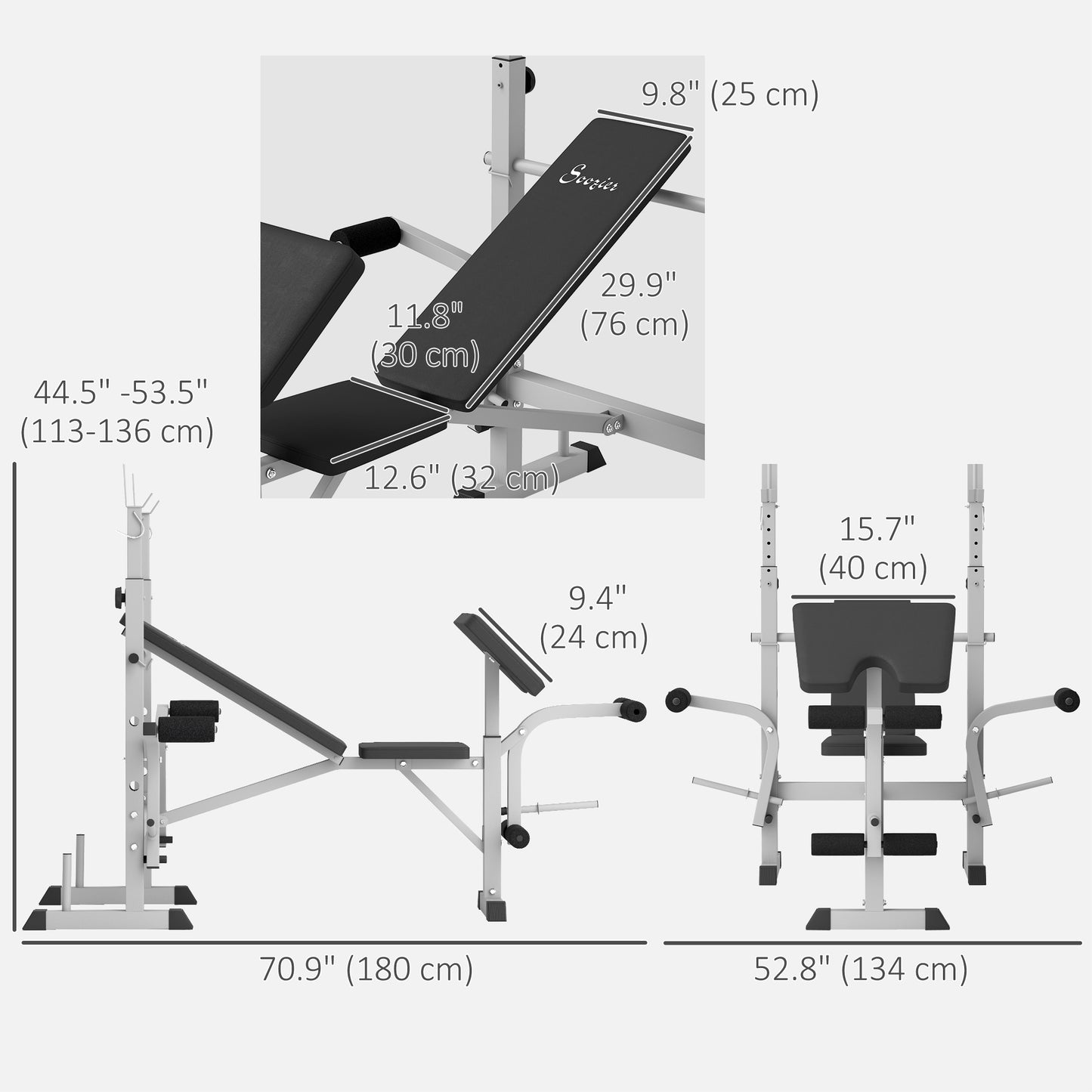 Adjustable Weight Bench with Squat Rack, Leg Press and Weight Storage, Grey