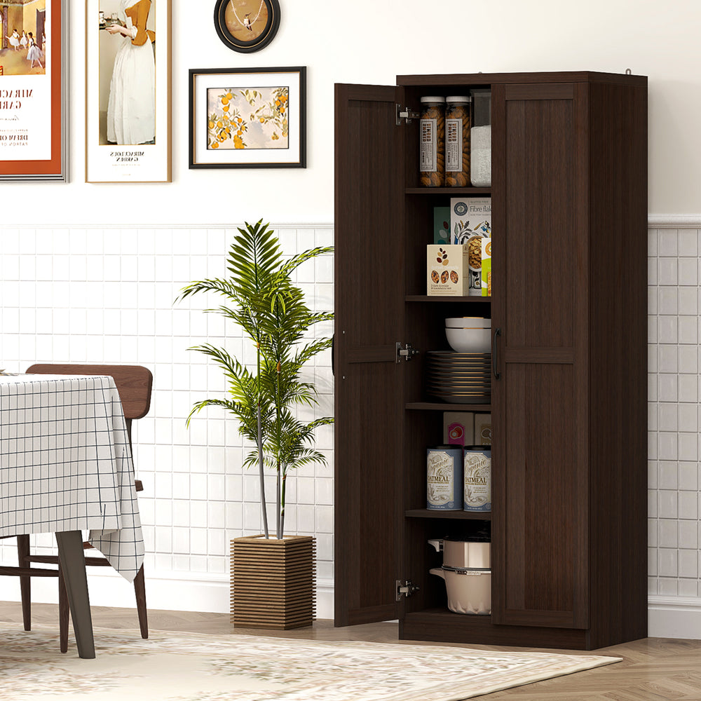Garde-manger à 5 niveaux avec portes et étagères réglables, marron foncé