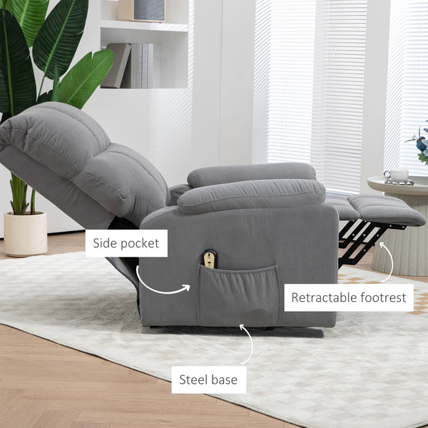 Fauteuil releveur pour seniors en microfibre avec télécommande, gris