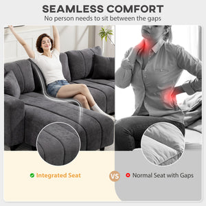 Canapé sectionnel avec assise intégrée, méridienne amovible, 2 coussins, gris