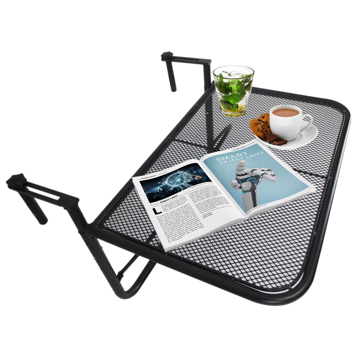 Table de balcon réglable en métal, table de service rectangulaire, noire