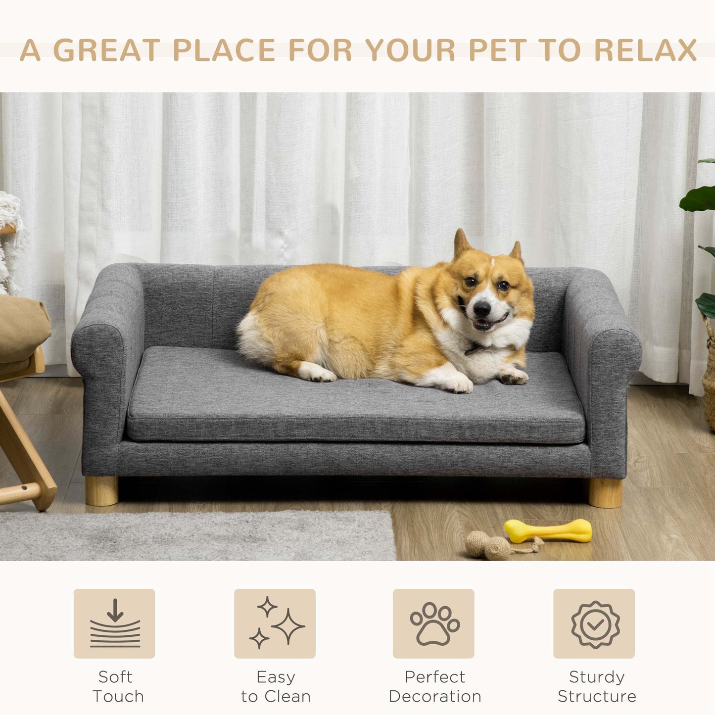 Canapé moderne pour animaux de compagnie, pour taille moyenne et grande, avec coussin amovible, gris foncé