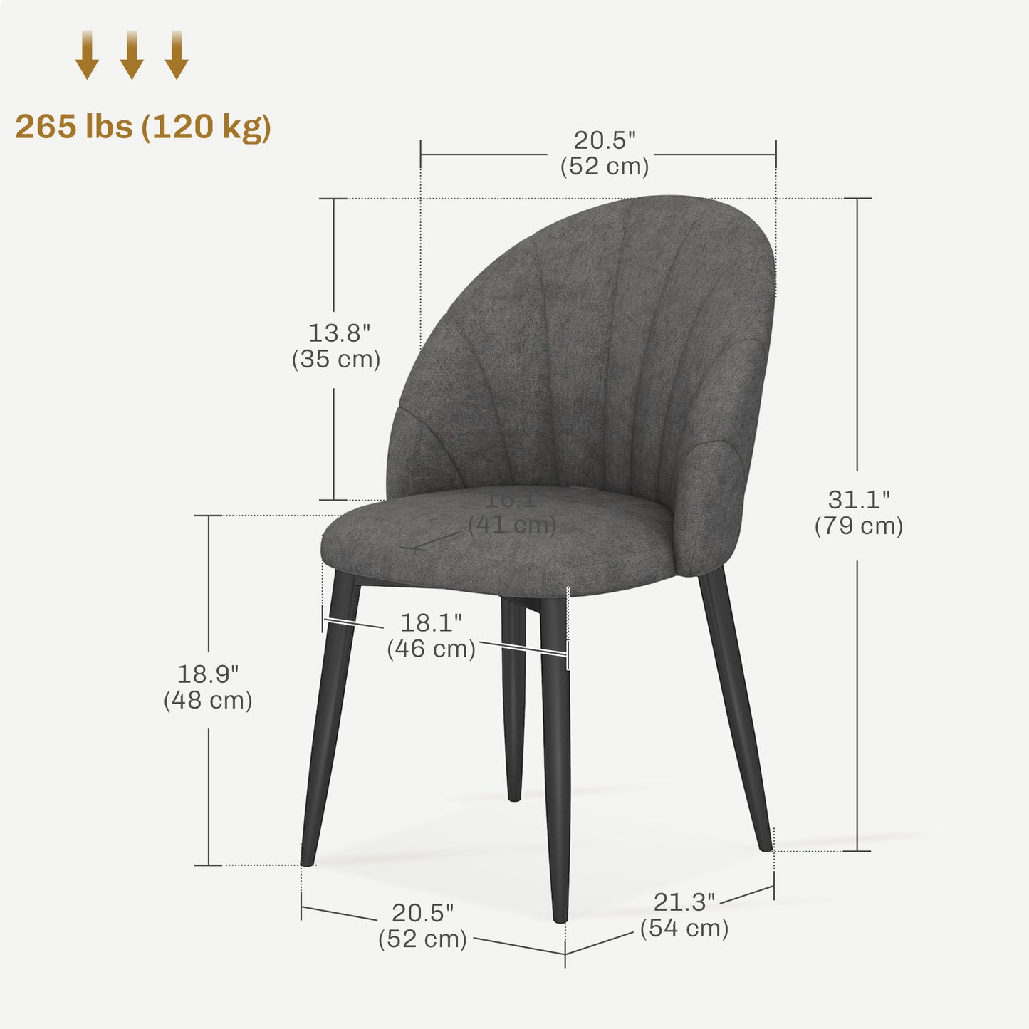 Lot de 4 chaises de salle à manger modernes rembourrées avec pieds en métal, gris foncé