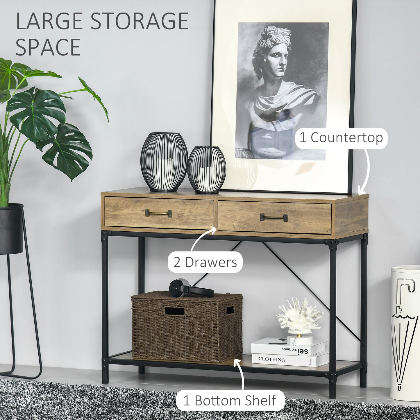Console d'entrée avec tiroirs, étagère de rangement pour salon, couloir, chambre, marron