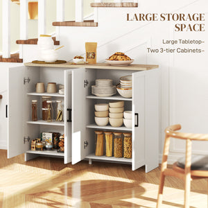 Buffet moderne avec 4 portes et étagères réglables, pour salle à manger, blanc