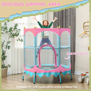 1.4m Trampoline with Handlebar and Safety Net, Pink