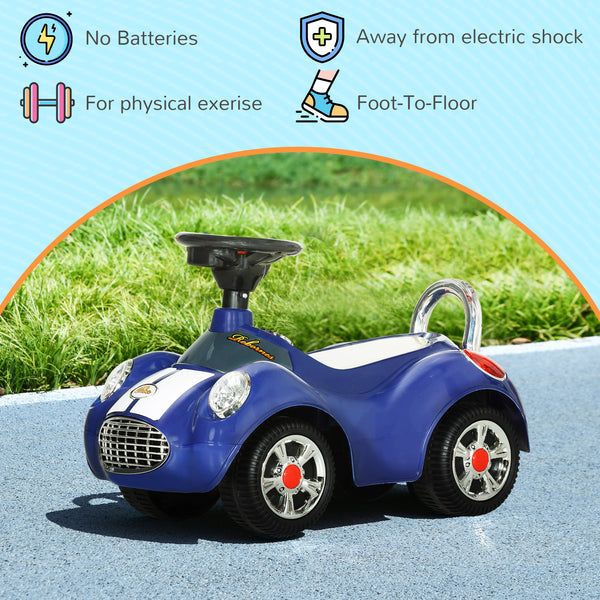 Voiture à pousser pour bambin avec musique, klaxon, lumière, bleu foncé
