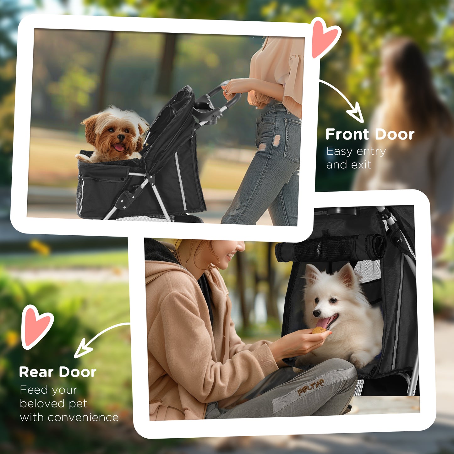 3-Wheel Foldable Stroller with Storage Basket for Miniature and Small Dogs, Black