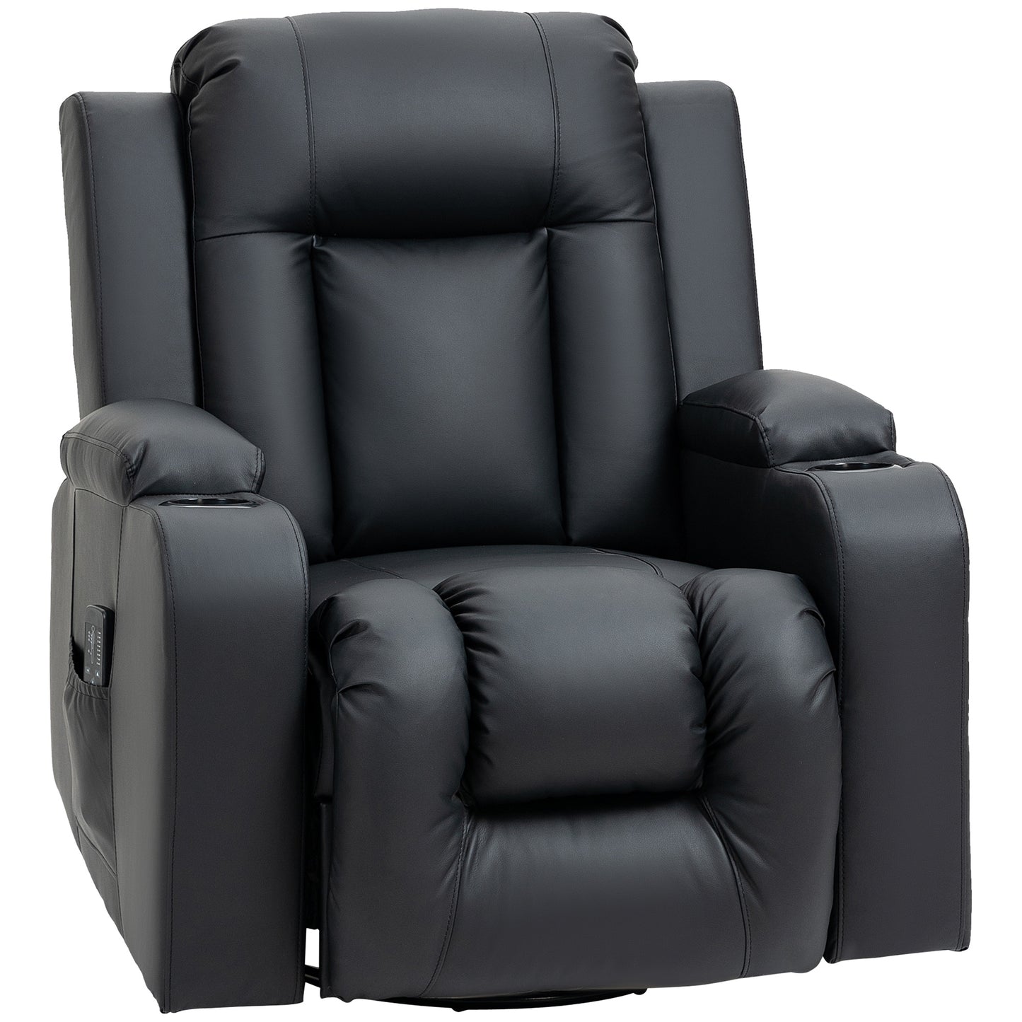 Fauteuil inclinable massant, pivotant à 360°, rembourré en cuir synthétique, noir