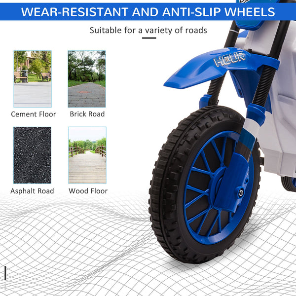 12V Electric Motorcycle with Training Wheels, Blue