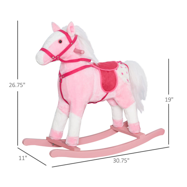 Cheval à bascule en peluche avec son réaliste, rose clair