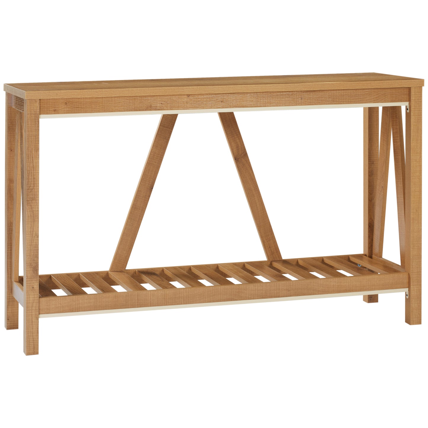 Console d'entrée étroite de style campagnard avec étagère de rangement, marron