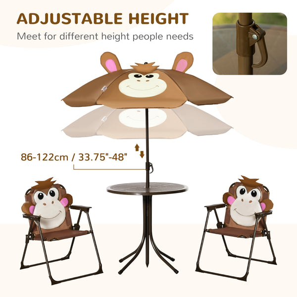 Ensemble table et chaises de pique-nique pliantes avec parasol amovible, marron