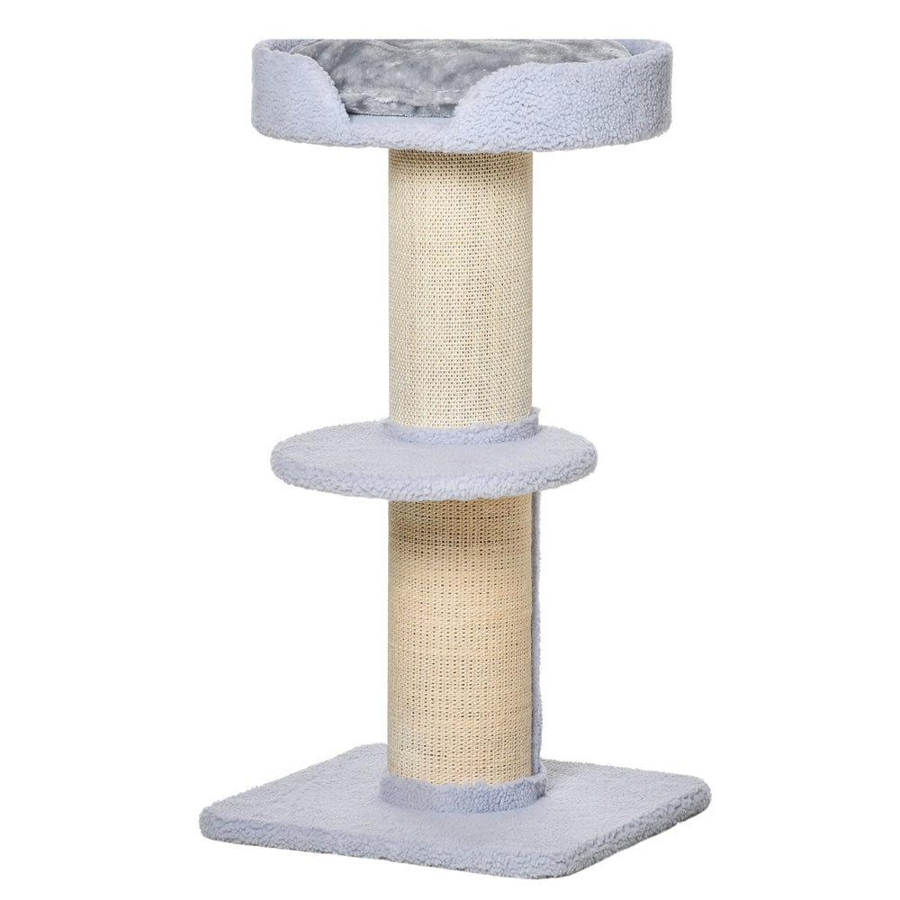 Arbre à chat avec tapis en sisal, griffoir, panier, coussin et perchoir, bleu clair