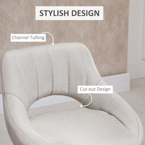 Set of 2 swivel and height-adjustable bar stools with linen upholstery and footrest, cream color