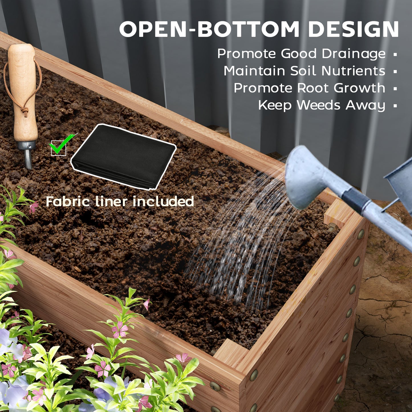 4 Tier Vertical Wooden Raised Garden Bed with Liner for Vegetables, Flowers and Herbs, Dark Brown