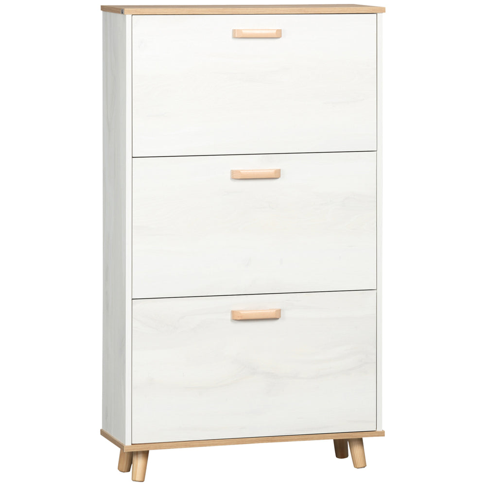 Meuble à chaussures moderne blanc avec 3 tiroirs rabattables et étagère réglable