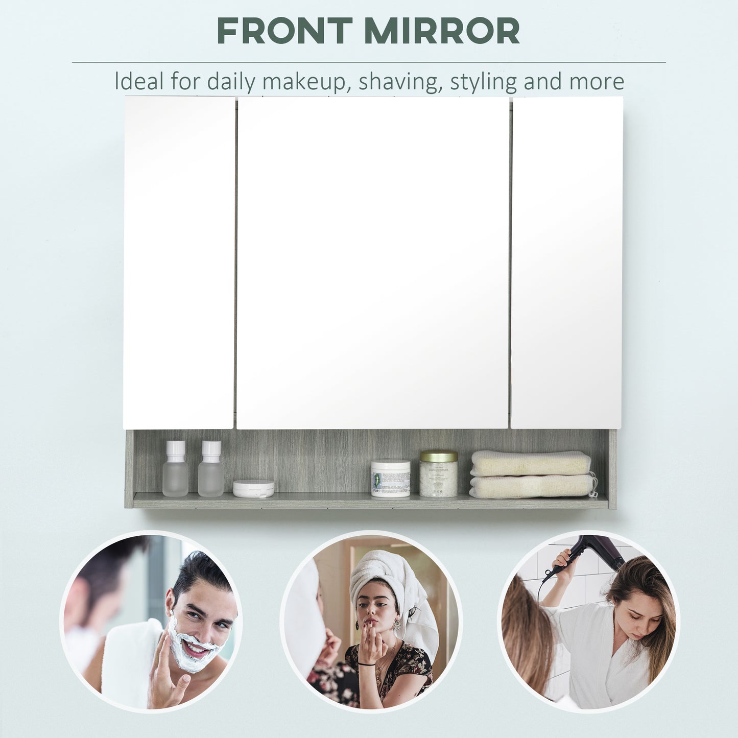 Armoire à pharmacie murale avec miroir et étagères réglables, grise