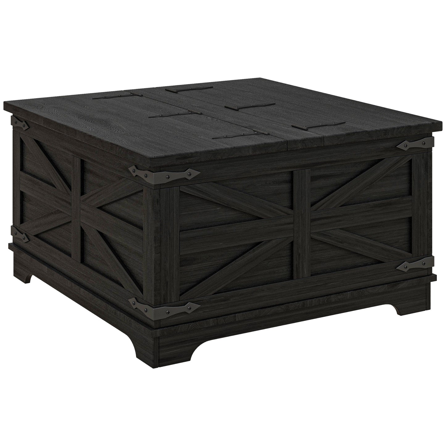 Table basse Farmhousemavec couvercles rabattables, compartiment de rangement dissimulé, noire