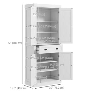 Armoire de cuisine haute avec tiroir et étagères réglables, blanche